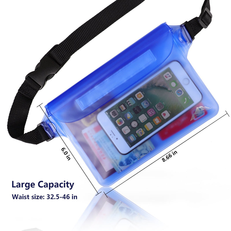 HEETA 2-Pack Waterproof Pouch, Screen Touch Sensitive Waterproof Bag with Adjustable Waist Strap - Keep Your Phone and Valuables Dry - Perfect for Swimming Diving Boating Fishing Beach Black & Blue - BeesActive Australia