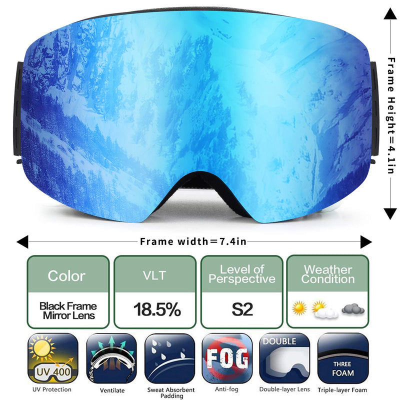 MATRIXON NODLAND P1 Ski Goggles OTG Over The Glass AntiFog Snowboard Goggles, UV400 Protection, Interchangeable Dual-Layer Frameless Goggles for Men, Women, Unisex Blue - BeesActive Australia
