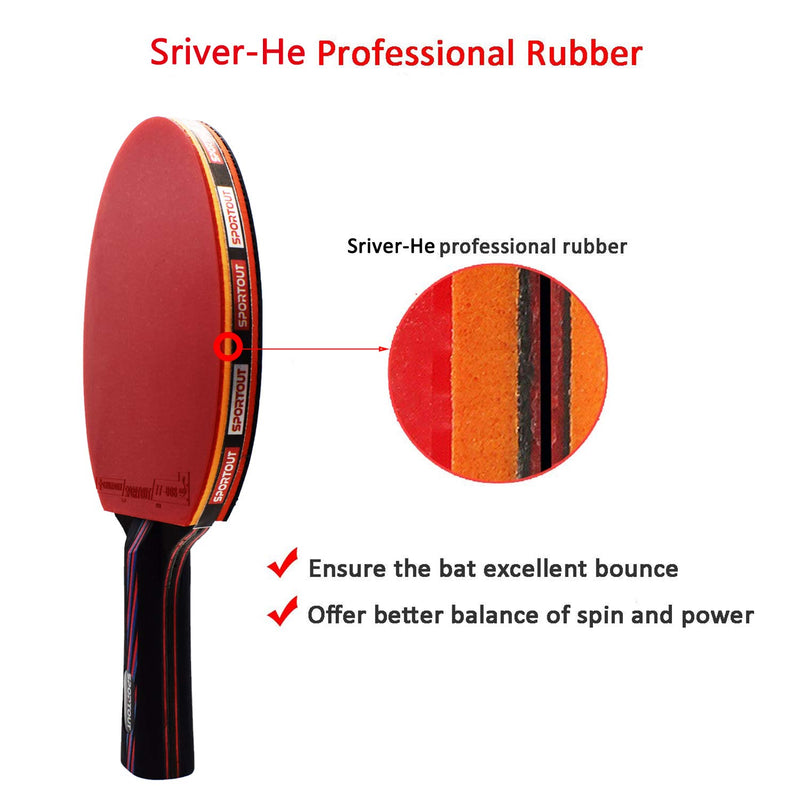 [AUSTRALIA] - Sportout Sriver-He Rubber Table Tennis Paddle, Professional Pingpong Racket with Case, 9-ply Wood and 8-ply Carbon Blade About 210g 