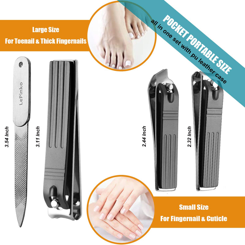 Nail Clippers Set, Fingernail Toenail Cuticle Trimming Cutter, Sharp Curved Slant Cutting Blades, Stainless Steel Pedicure Manicure Kit, Nail File With Portable PU Leather Pouch 5PCS - BeesActive Australia