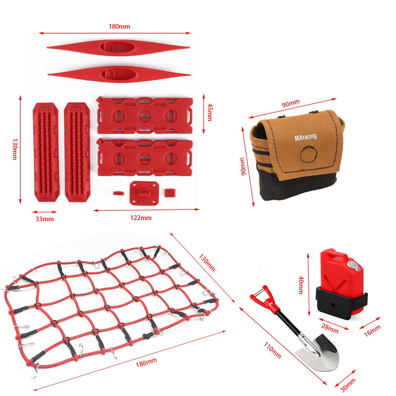 KWBRC RC 1:10 Crawler Car roof Decoration Accessory Set, Simulation Decorative Package, Luggage Net, Fuel Tank, Shovel, Recovery Board Set Compatible with 1/10 RC Crawler Truck Red - BeesActive Australia