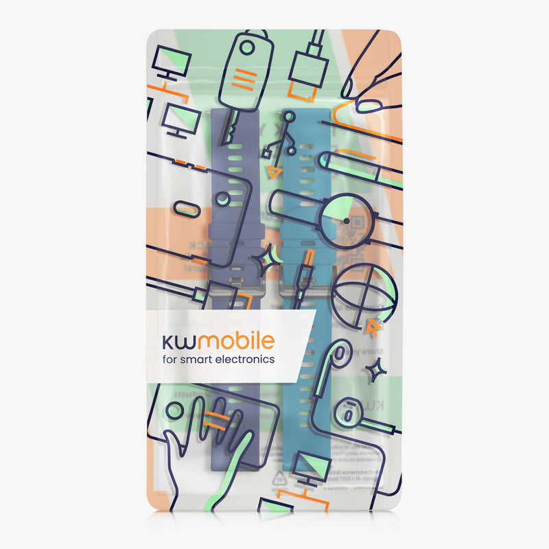 kwmobile Watch Bands Compatible with AGPTEK LW11 - Straps Set of 2 Replacement Silicone Band - Petrol/Dark Blue L petrol / dark blue - BeesActive Australia