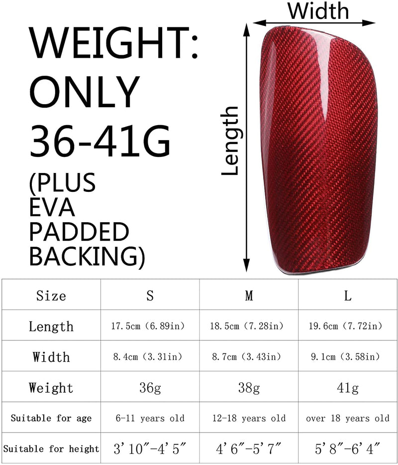 Carbon Fiber Soccer Shin Guards, with Portable Carrying Case and Sleeves, Super Strong, Ultra Light, Shock Resistance, Air Permeability, Suitable for Adult, Youth, Kid, Effective Protection red+sleeves Medium - BeesActive Australia