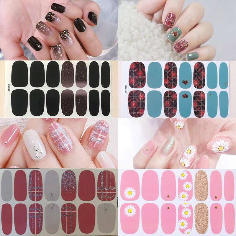 SILPECWEE 20 Sheets Full Wraps Nail Art Polish Stickers Tips and 1Pc Nail File Flower Adhesive Nail Decals Strips Set Manicure Kit for Women NO2 - BeesActive Australia