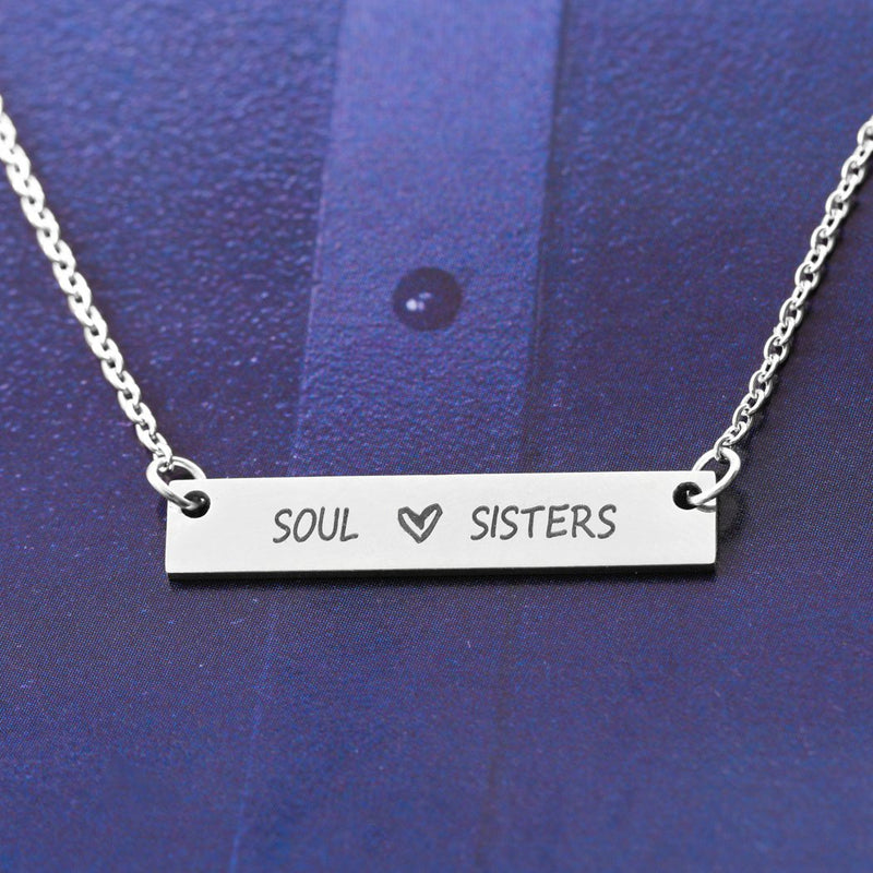 Artio Pendant Necklace Jewelry Chain with Word 'SOUL SISTERS' for Women and men (Silver) Silver - BeesActive Australia