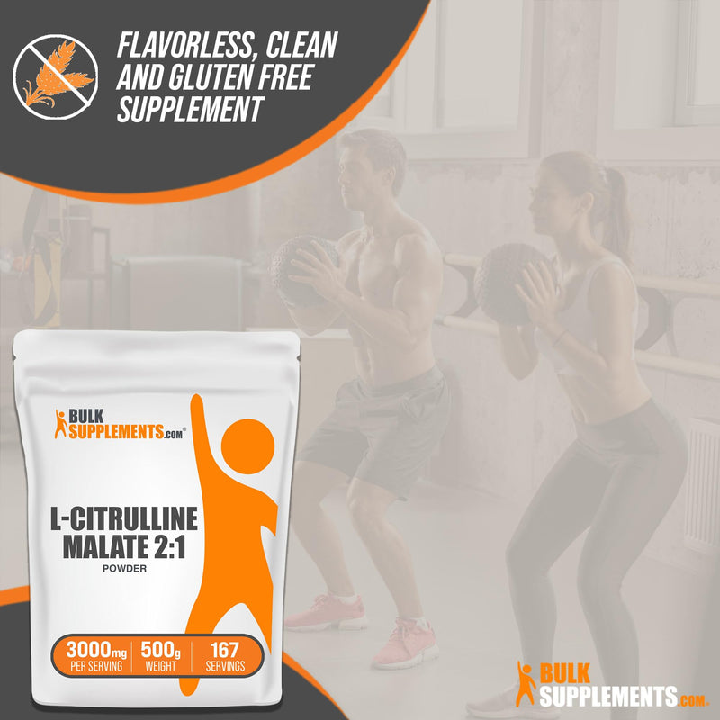 BULKSUPPLEMENTS.COM L-Citrulline Malate 2:1 Powder - L Citrulline Malate Supplement, Citrulline Malate Powder - Unflavored & Gluten Free - 3g per Servings, 167 Servings, 500g (1.1 lbs) 1.1 Pound (Pack of 1) - BeesActive Australia