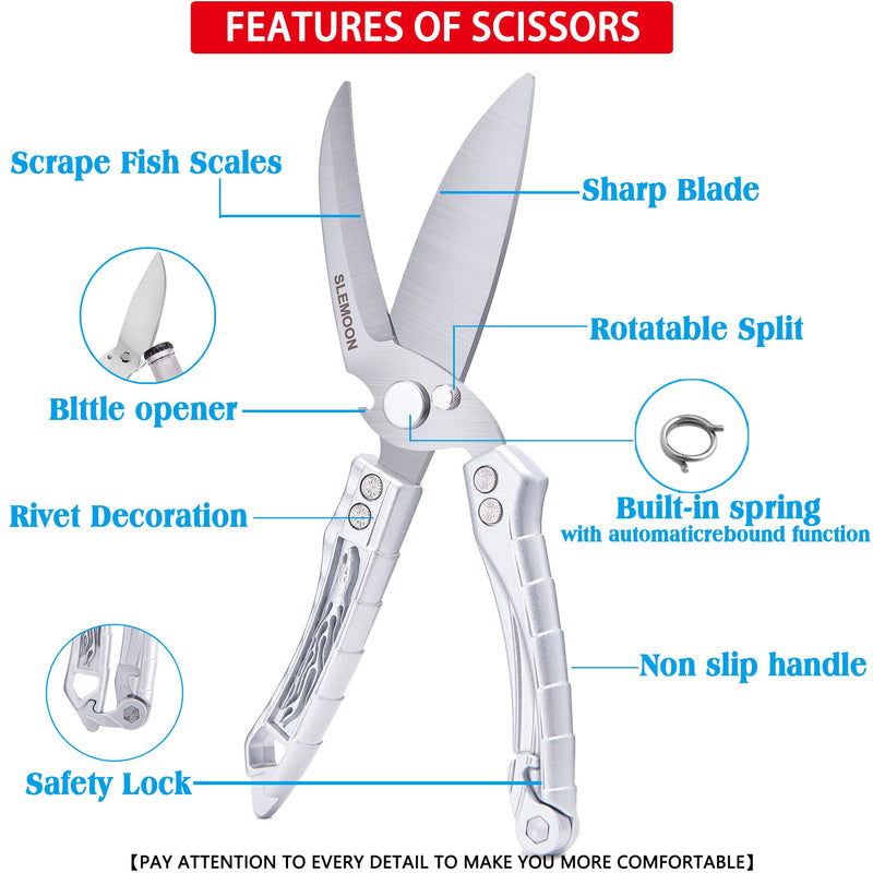 SLEMOON Kitchen Shears Heavy Duty Poultry Shears Meat Cutting Dishwasher Safe and Stainless Food Kitchen Scissors for Chicken Turkey Thanksgiving,Silver2 Z-silver - BeesActive Australia