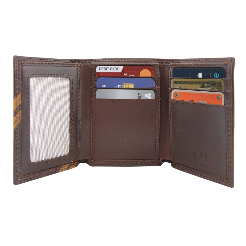 NCAA Alabama Crimson Tide Zep-Pro Pull-Up Leather Trifold Embossed Wallet, Brown - BeesActive Australia