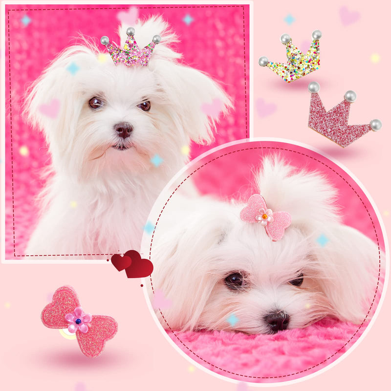 Janinka 40 Pieces Dog Hair Clips and Dog Hair Bow Crown Dog Accessories Princess Style for Small Dogs Crystal Rhinestone Girls Puppies Barrette Rubber Bands Flower Butterfly Grooming Hair Accessories - BeesActive Australia