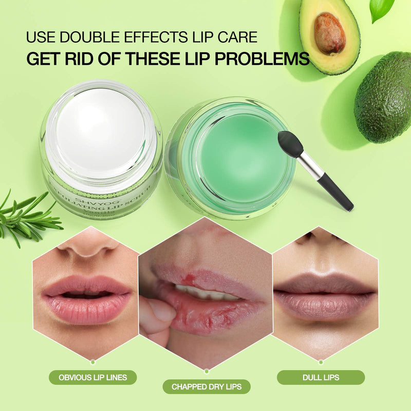 Avocado Lip Sleeping Mask+Vanilla Lip Scrub, Double Effect Lip Care with Hydrate & Moisturizer,Lips Exfoliating Scrubs Sleeping Lip Balm for Lips Treatment Lip Repair Chapped Dry Lips (10gx2) Avocado - BeesActive Australia