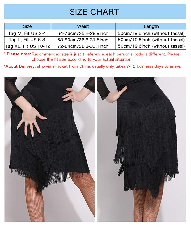 [AUSTRALIA] - Z&X Women's Ballroom Latin Tango Slasa Dance Skirt Fringe Split Leg Halloween Party Dance Dress with Shorts Black Tag L, Fit US 6-8 