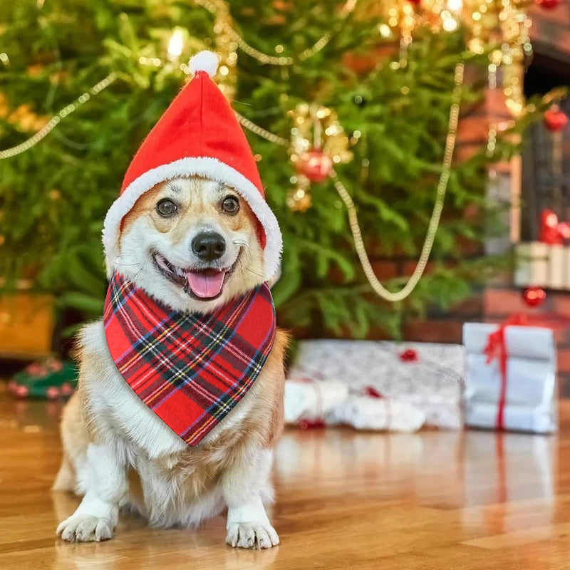 Malier 2 Pack Dog Bandana Christmas Classic Plaid Pets Scarf Triangle Bibs Kerchief Set Pet Costume Accessories Decoration for Small Medium Large Dogs Cats Pets Green + Red - BeesActive Australia