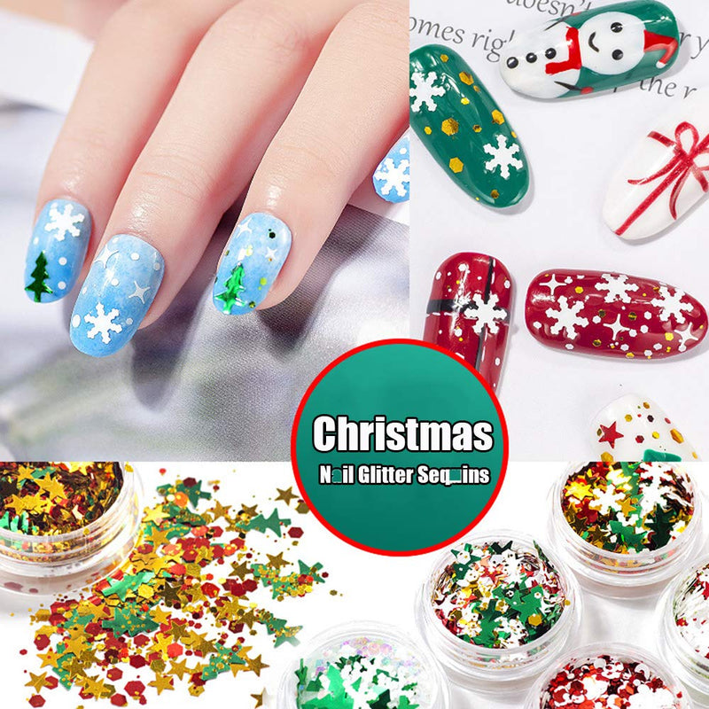 Tvoip 24 Style Colors Nail Flakes Christmas Snowflake Xmas Tree Starlights Holo Nail Glitters Sequins Nails Decoration Paillette Manicure Accessory - BeesActive Australia