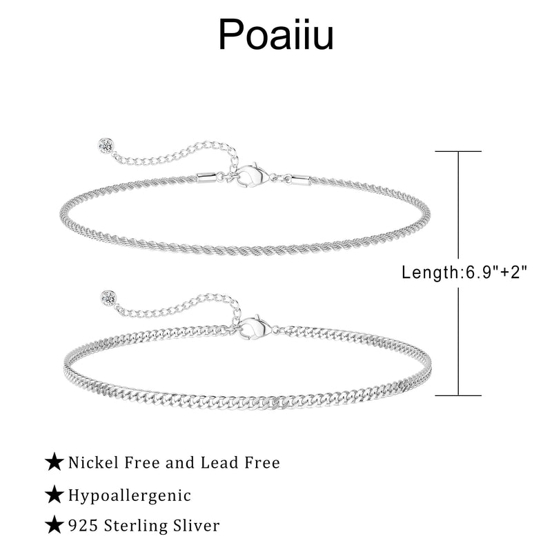 Poaiiu Silver/Gold Layered Chain Bracelets Sets for Men Women Sterling Silver Rope Figaro Cuban Link Chain Bracelets Set Men Jewelry Gifts for Dad Boyfriend Husband Rope Silver - BeesActive Australia