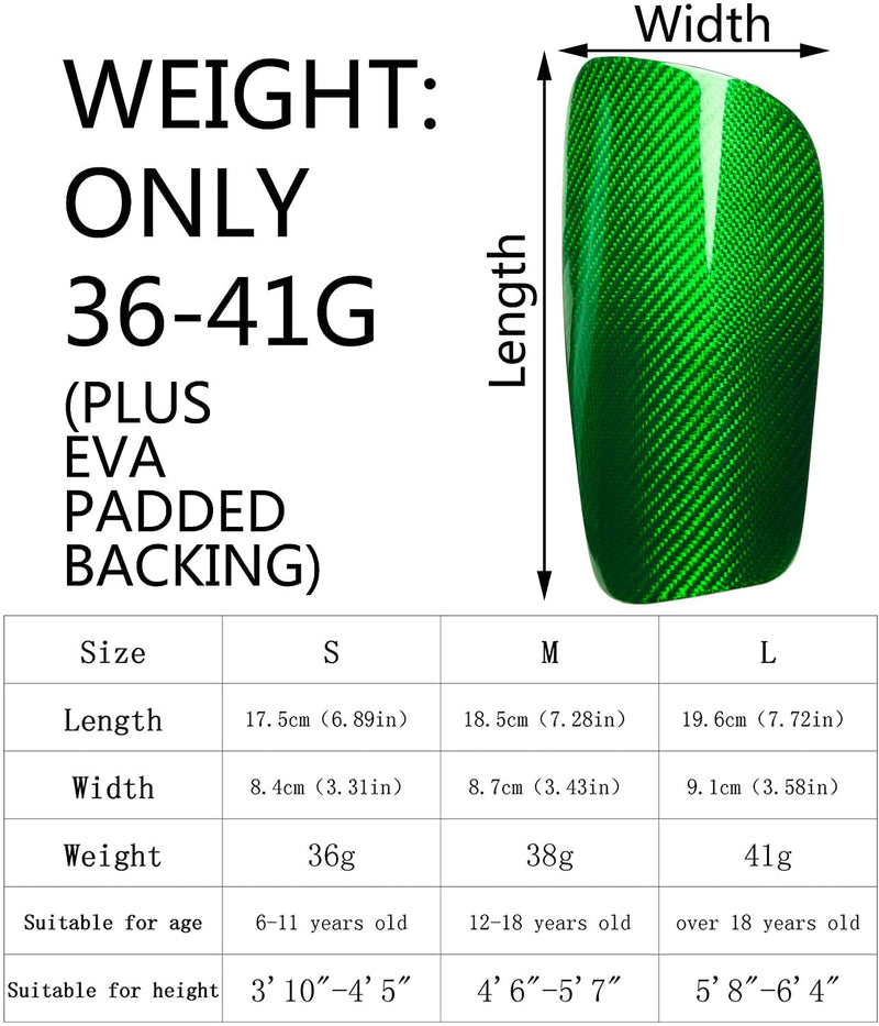 Carbon Fiber Soccer Shin Guards, with Portable Carrying Case and Sleeves, Super Strong, Ultra Light, Shock Resistance, Air Permeability, Suitable for Adult, Youth, Kid, Effective Protection green+sleeves Large - BeesActive Australia
