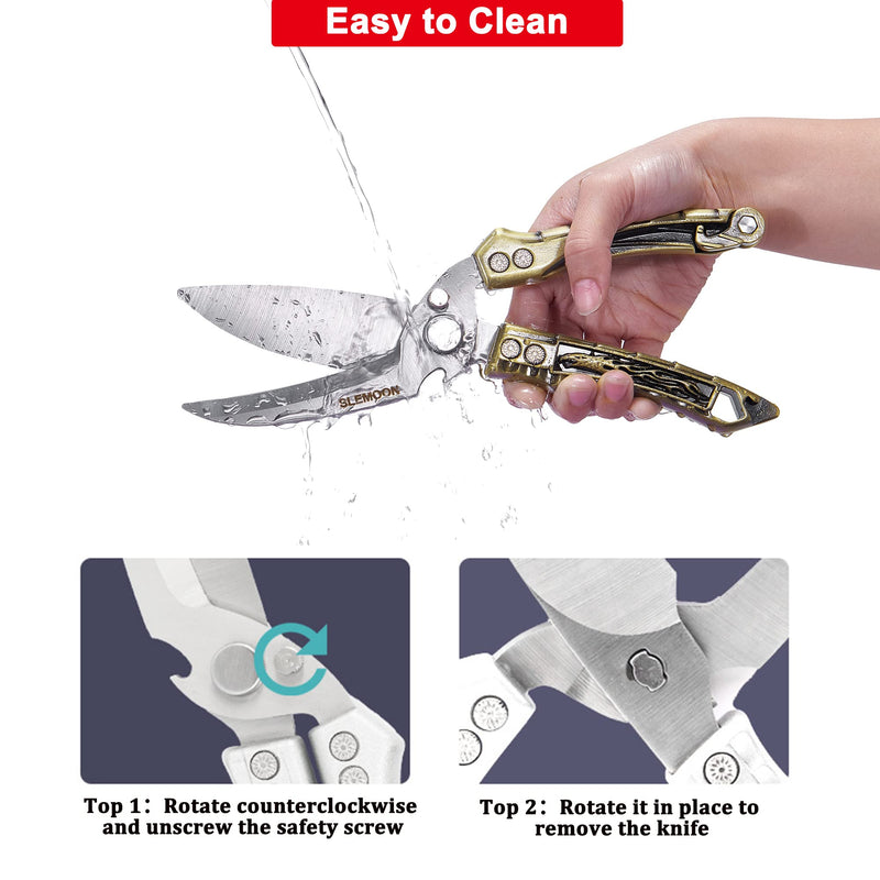 SLEMOON Kitchen Shears Heavy Duty Poultry Shears Meat Cutting Dishwasher Safe and Stainless Food Kitchen Scissors for Chicken Turkey Thanksgiving,Brass Z-brass - BeesActive Australia