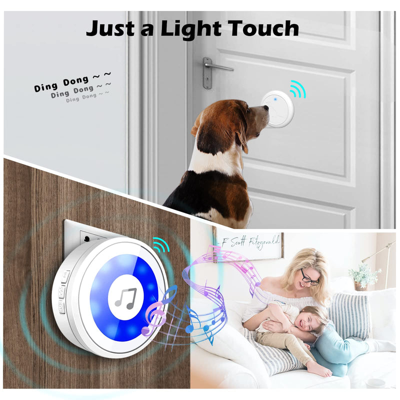 Wireless Door Bell, Dog Doorbell for Potty Training, Super Sensitive Doggy Touch Buttons, Smart Waterproof Doggie Doorbell, 20 Tones, 4 Volume Levels - BeesActive Australia