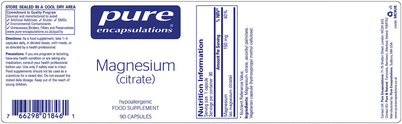 Pure Encapsulations - Magnesium (Citrate) 150mg - Highly Bioavailable Magnesium Chelate - 90 Capsules 90 Count (Pack of 1) - BeesActive Australia