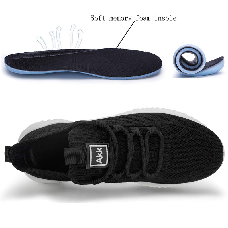 Akk Womens Athletic Walking Shoes - Memory Foam Lightweight Tennis Sports Shoes Gym Jogging Slip On Running Sneakers 6 Black - BeesActive Australia