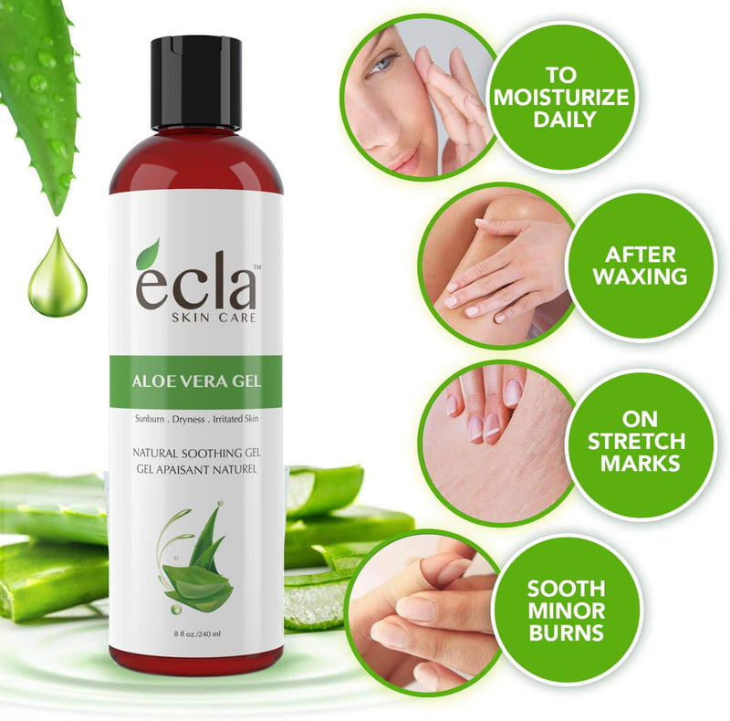 Aloe Vera Gel for Face, Body and Hair - Made with Organic 100% Pure Cold Pressed Juice, Not Powder - Natural Unscented and No Alcohol (8 Oz - 240ml) - BeesActive Australia