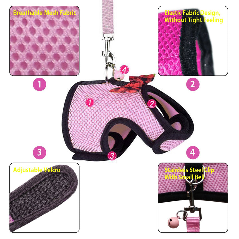 Rypet Guinea Pig Harness and Leash - Soft Mesh Small Animal Harness with Safe Bell, No Pull Comfort Padded Vest for Guinea Pigs, Ferret, Chinchilla and Similar Small Animals Pink - BeesActive Australia