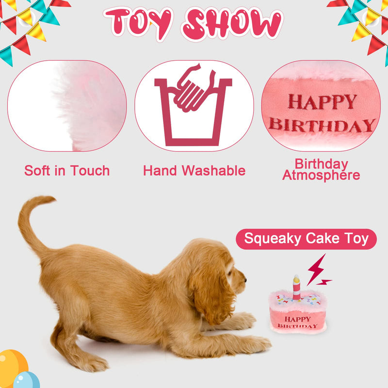 EXPAWLORER Dog Birthday Party Supplies - Cute Dog Birthday Hat, Birthday Bandana Scarf, Festive Birthday Cake Dog Squeaky Chew Toy, Dog Themed Birthday Party Supplies Gift Pink - BeesActive Australia