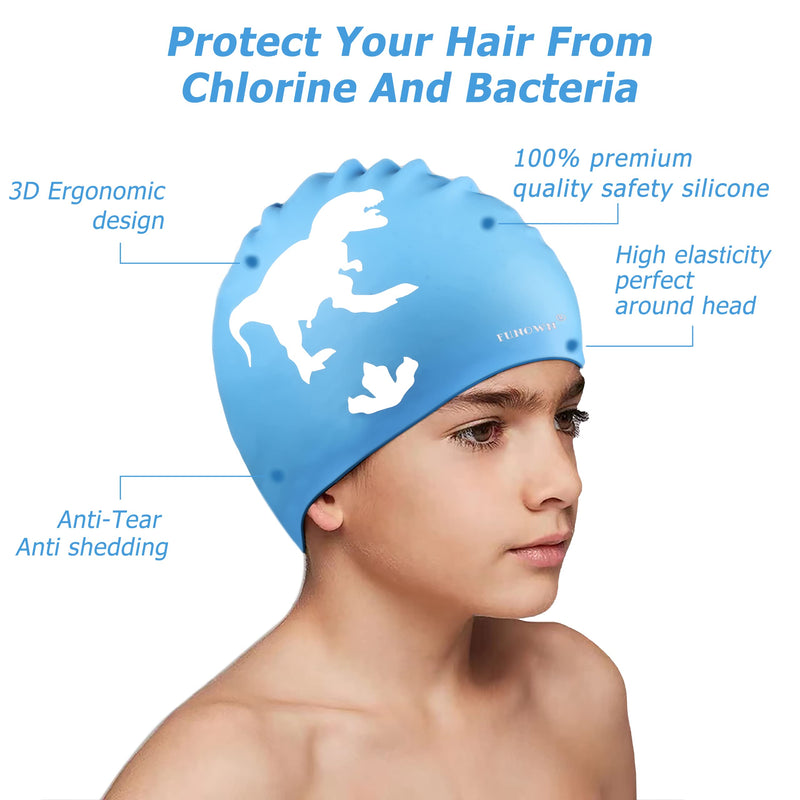 FUNOWN Kids Swim Caps for Kids,Silicone Swimming Cap for Boys Girls, Waterproof Bathing Caps Children Cartoon Swimming Hat for Long and Short Hair Blue - BeesActive Australia