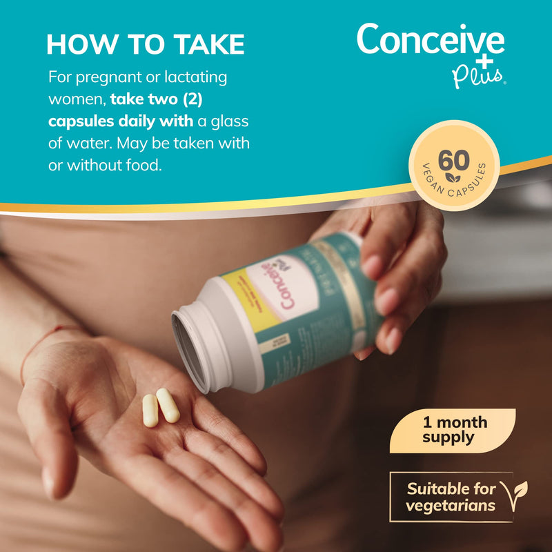 Conceive Plus Prenatal - Multivitamin + DHA, Choline, Folate. Non GMO Supplement During Pregnancy, 30 Days Supply, 60 Caps - BeesActive Australia