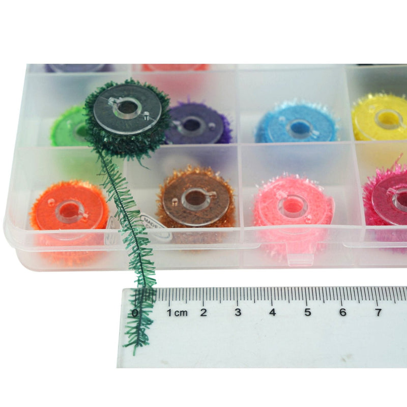 Riverrunscrystal Tinsel Chenille Thread Flash, Dyed-Pearl Flashabou Accent and Flashabou Accent & Grizzly Accent 12 Color Combo Realistic Fly Tying Materials Dry Flies,Saltwater Flies A.15 Colors chenille with a Packing Box - BeesActive Australia