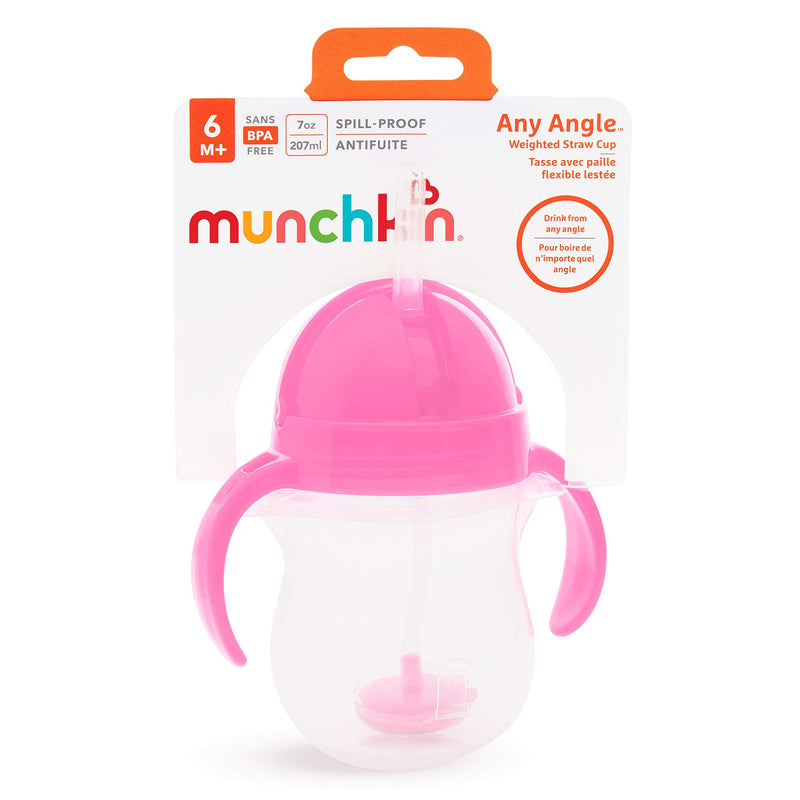 Munchkin Any Angle Click Lock Weighted Straw Trainer Cup, Pink, 7oz 1 Count (Pack of 1) - BeesActive Australia