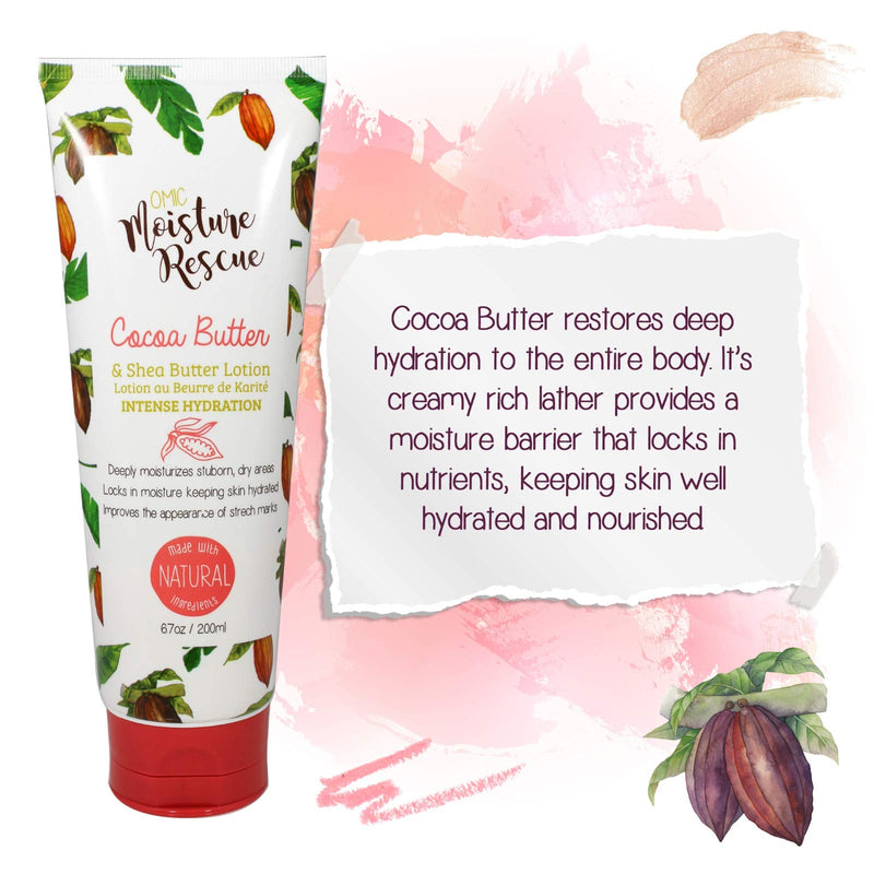 Omic Moisture Rescue Shea Butter Lotion with Cocoa, 6.7 Fl oz / 200ml - Hydrating Lotion Helps With Eczema, Stretch Marks, and Improves Skin Elasticity for Body or Hand Cream Cocoa & Shea Butters - BeesActive Australia
