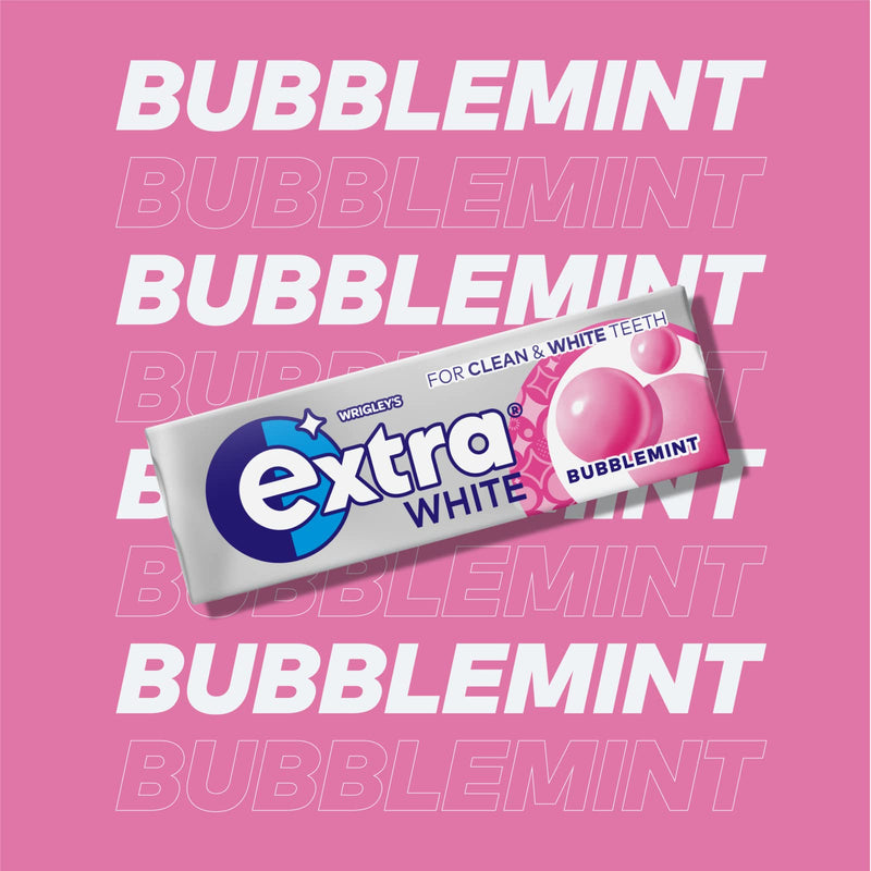 Wrigley's Extra White Bubblemint Sugarfree Chewing Gum, Bubblemint Flavour, Bright Smile, With Xylitol, Helps with Oral Hygiene for Healthy Teeth & Gums, 6 x 46 Packs 46 Count (Pack of 6) - BeesActive Australia