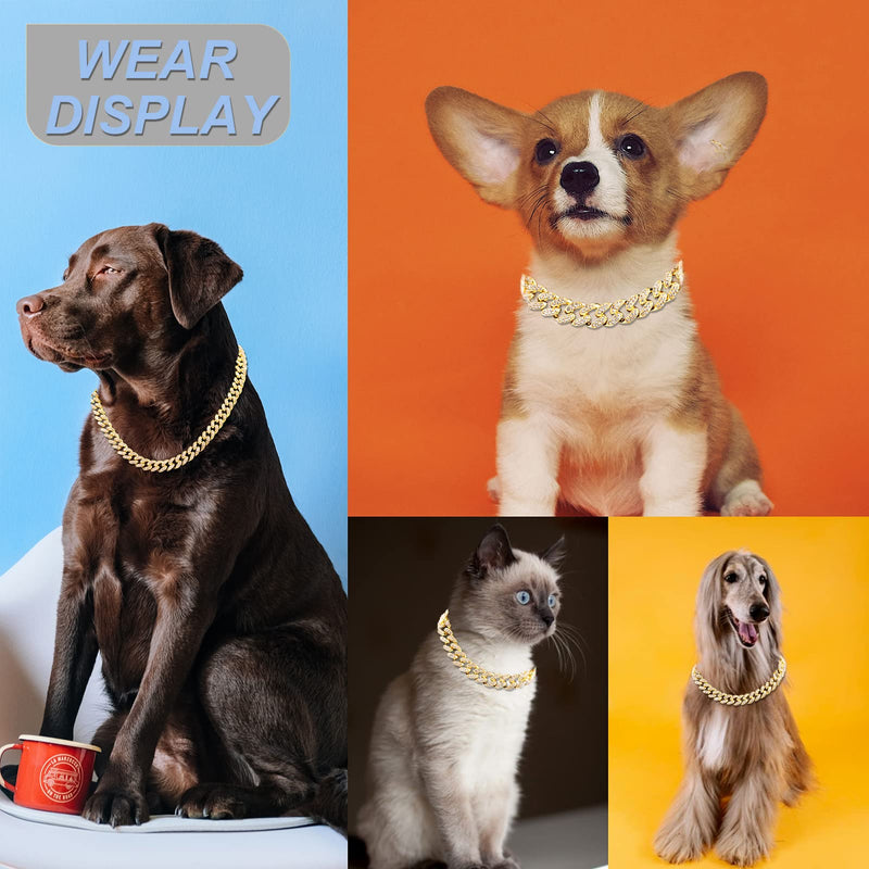 Cuban Link Dog Collar Gold Silver Color Metal Dog Chain Collar Cuban Diamond Chain Pet Collars for Dogs Cats Jewelry 8/10/14/16/18/20/24/28 Inch 10inch - BeesActive Australia