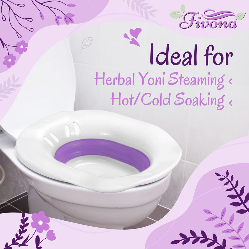 Fivona Sitz Bath V Seat for Soak and Steam Postpartum Care - Expandable Seat - Vaginal Steaming Tub - Collapsible Basin for Hemorrhoids Treatment - BPA Free Temperature Resistant - Universal Fit White-Purple - BeesActive Australia