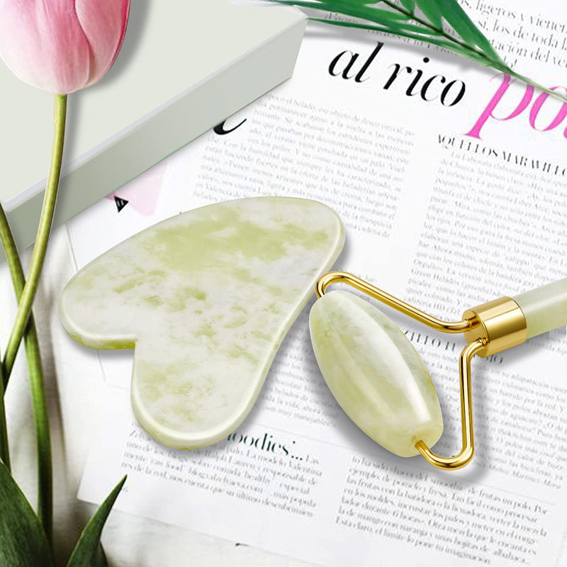 Jade Roller Massage Tool, Anti-Aging Natural Facial Jade Stone Kit, Anti Aging Face Massager Kit for Face, Chin, Double Neck - BeesActive Australia