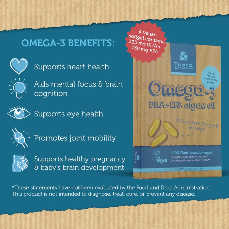Vegan Omega 3 Supplement - High Strength 325mg DHA + 150mg EPA per Capsule - Only 1-a-Day - Supports Heart, Brain, Joint Health - Plant-based Omega 3 from Algae Oil - Plastic Negative, RTG, and Kosher - Two Months Supply - BeesActive Australia