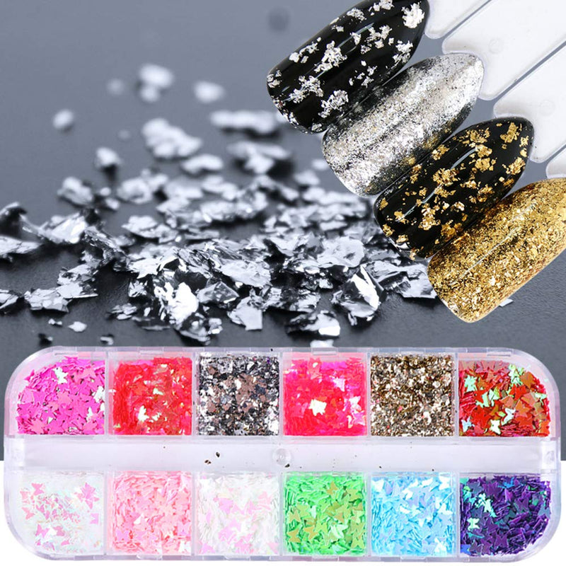 3D Butterfly Nail Glitter Sequins Laser Butterfly Nail Art Stickers Decals Butterfly Nail Sequin Acrylic Paillettes Holographic Nail Sparkle Glitter Butterfly for Nails Art Decoration (12 Colors) - BeesActive Australia