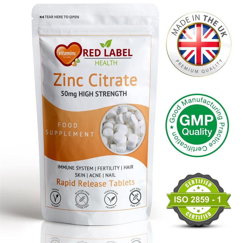 Zinc Citrate 50mg - 365 Tablets (1 Year Supply) - High Strength Supplement - Immune Function, Fertility & Healthy Bones, Vision, Hair, Nails and Skin for Men & Women | Vegan | Made in UK. 365 count (Pack of 1) - BeesActive Australia