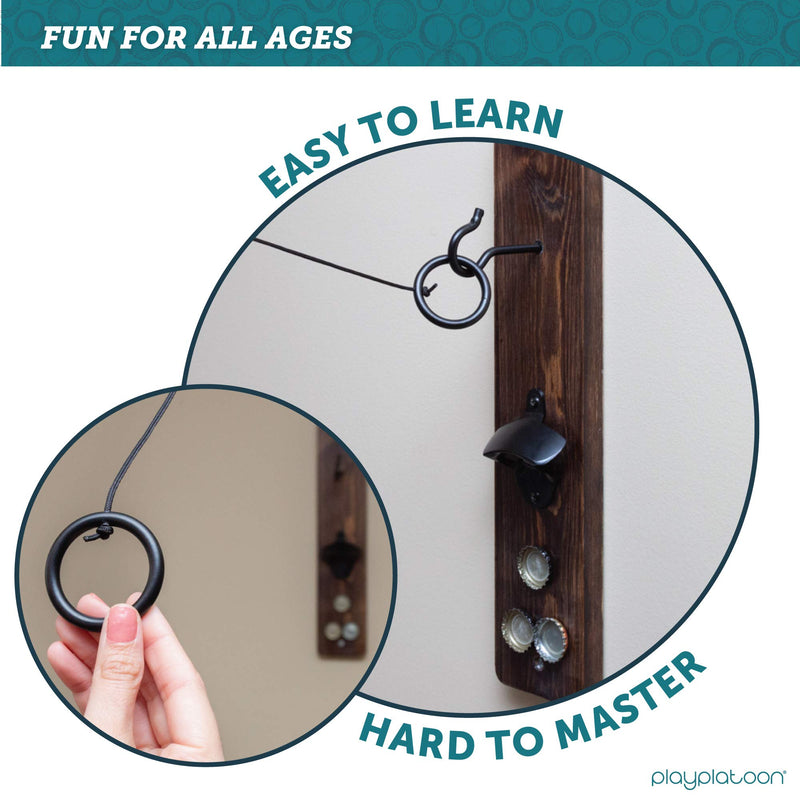 Play Platoon Hook and Ring Game with Bottle Opener and Magnetic Cap Catch - Ring Toss Game for Adults Rustic Brown Wood - BeesActive Australia