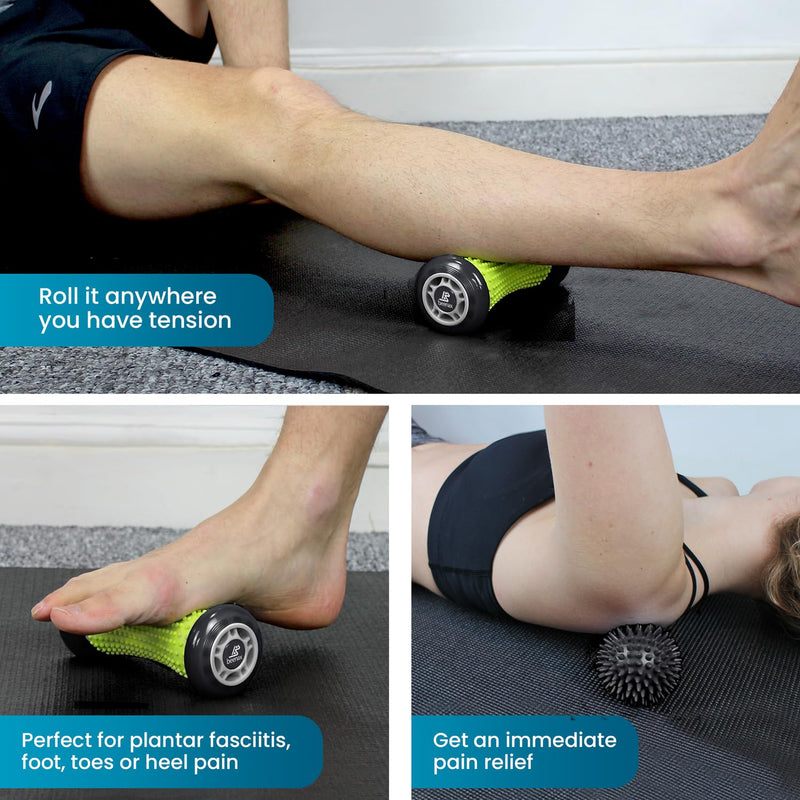 Beenax Foot Massage Roller and Hard Spiky Ball Set - Perfect for Plantar Fasciitis Recovery, Wrists and Forearms Exercise, Arm Pain, Trigger Point - Designed to Relieve Stress and Relax Tight Muscles Black - BeesActive Australia