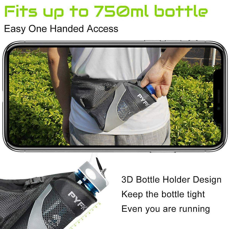 PYFK Running Belt Hydration Waist Pack with Water Bottle Holder for Men Women Waist Pouch Fanny Bag Reflective Black - BeesActive Australia