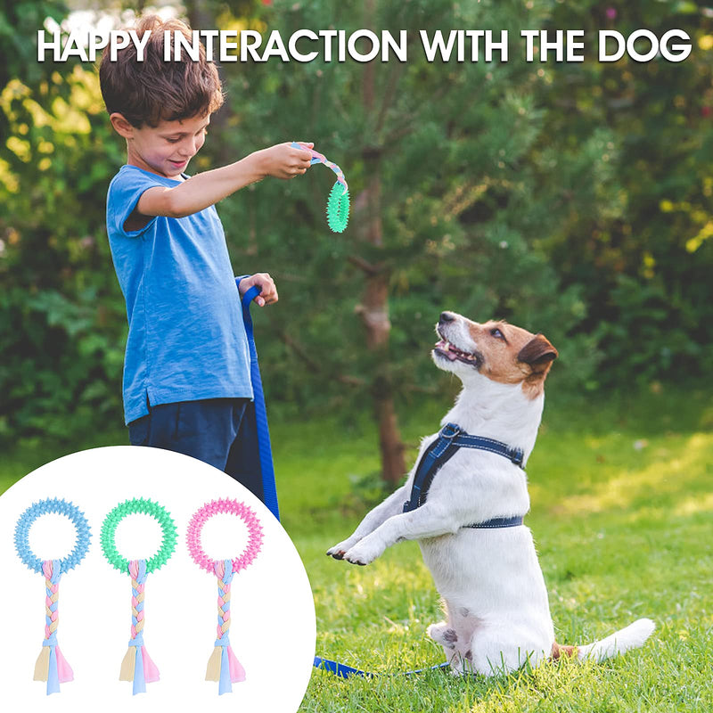 TIESOME Puppy Teething Toys with Cotton Ropes, 3 Pcs Rubber Small Dog Chew Toy Rings Aggressive Chew Toys for Dogs Oral Teeth Soothe Itching Puppy Chew Toys Interactive Pet Toys for Small/Medium Dogs - BeesActive Australia