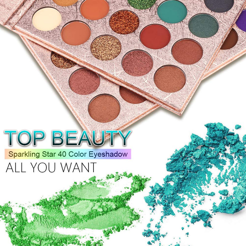 Top Beauty 40 Bright Colors Eyeshadow Palette, Matte and Shimmer Blending Eye Shadow Glitter Metallic Waterproof Smooth Powder Natural Brilliant Artist Eye Makeup Palettes - BeesActive Australia