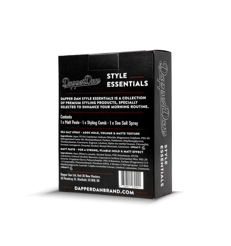 Dapper Dan Style Essentials Gift Pack, 3 Piece Set with Matt Paste 100ml, Sea Salt Spray 200ml and Hand Made Styling Comb - BeesActive Australia