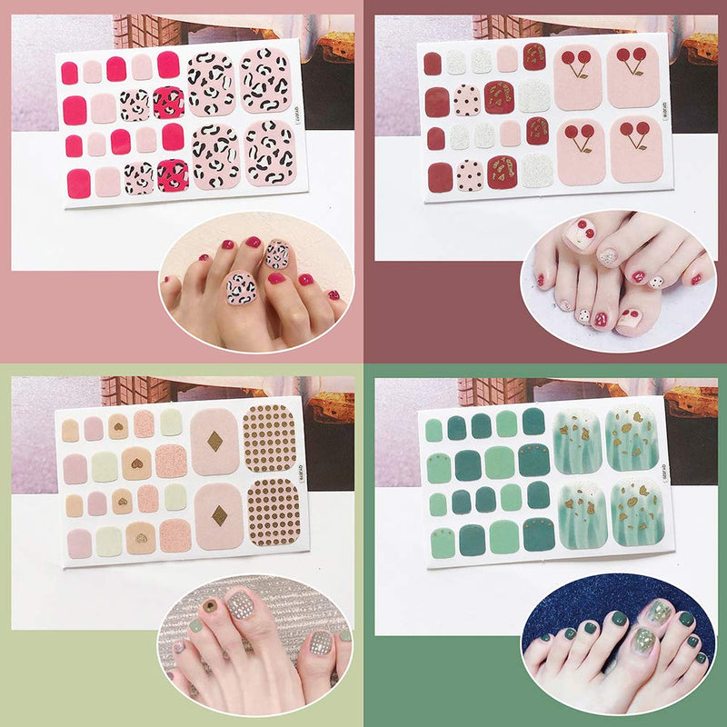 DANNEASY 12 Sheets Adhesive Toe Nail Wraps Polish Decal Strips with 1Pc Nail File + Wood Cuticle Stick Mix-Color Nail Art Stickers Manicure Kit for Women kit 2 - BeesActive Australia