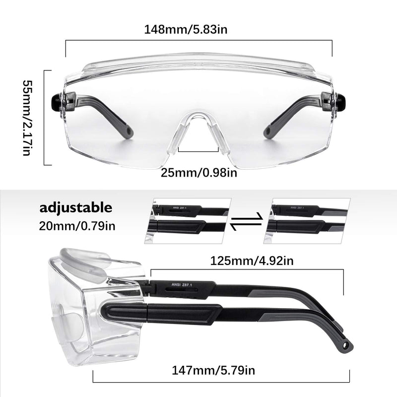 MALYHO Over-Glasses Anti Fog Safety Glasses with Clear Anti-Scratch Wraparound Lenses, Adjustable Temple, Side Shields, UV400 Eye Protection Safety Goggles Protective Eyewear HM5 Maushm5-t - BeesActive Australia