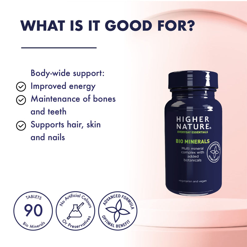 Higher Nature - Bio Minerals - Plant Based Complex - Multimineral Supplement - Vegetarian & Vegan - 90 Tablets - BeesActive Australia