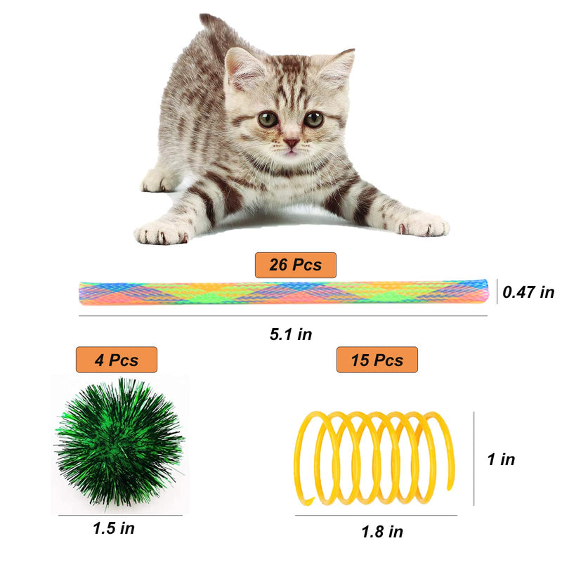 45 Pieces Cat Toy Springs Balls Set, Colorful Cat Spring Toy and Cat Tube Toy Interactive Cat Toy and Cat Toy Pom Poms Balls for Kittens to Swat, Bite, Hunt (Random Color) - BeesActive Australia