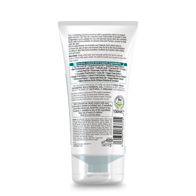 Dr Organic, Organic Skin Clear Face Scrub , Natural , Vegan , Cruelty Free , Paraben & SLS Free , Exfoliating , 150ml - BeesActive Australia