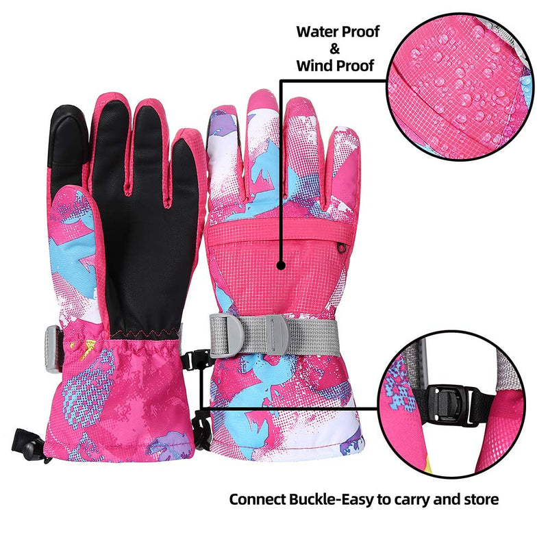 Ski Gloves, Warmest Waterproof and Breathable Snow Gloves for Cold Weather, Fits Both Men & Women,for Parent Child Outdoor Rose Red XS(Fit kids 4-6 years old) - BeesActive Australia